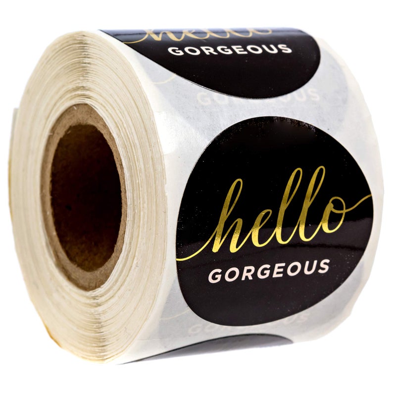 SBlabels Hello Gorgeous Stickers / 250 Small Business Labels / 1.5" Order Package Envelope Seals/Elegant Gold Foil Sticker/Made in The USA - Image 1